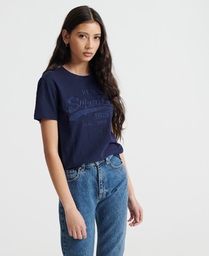 Superdry Vintage Logo Tonal Embroidery Női Pólók Sötétkék | BCJFD1493